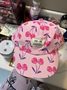 Pink Cherry Print Baseball Cap